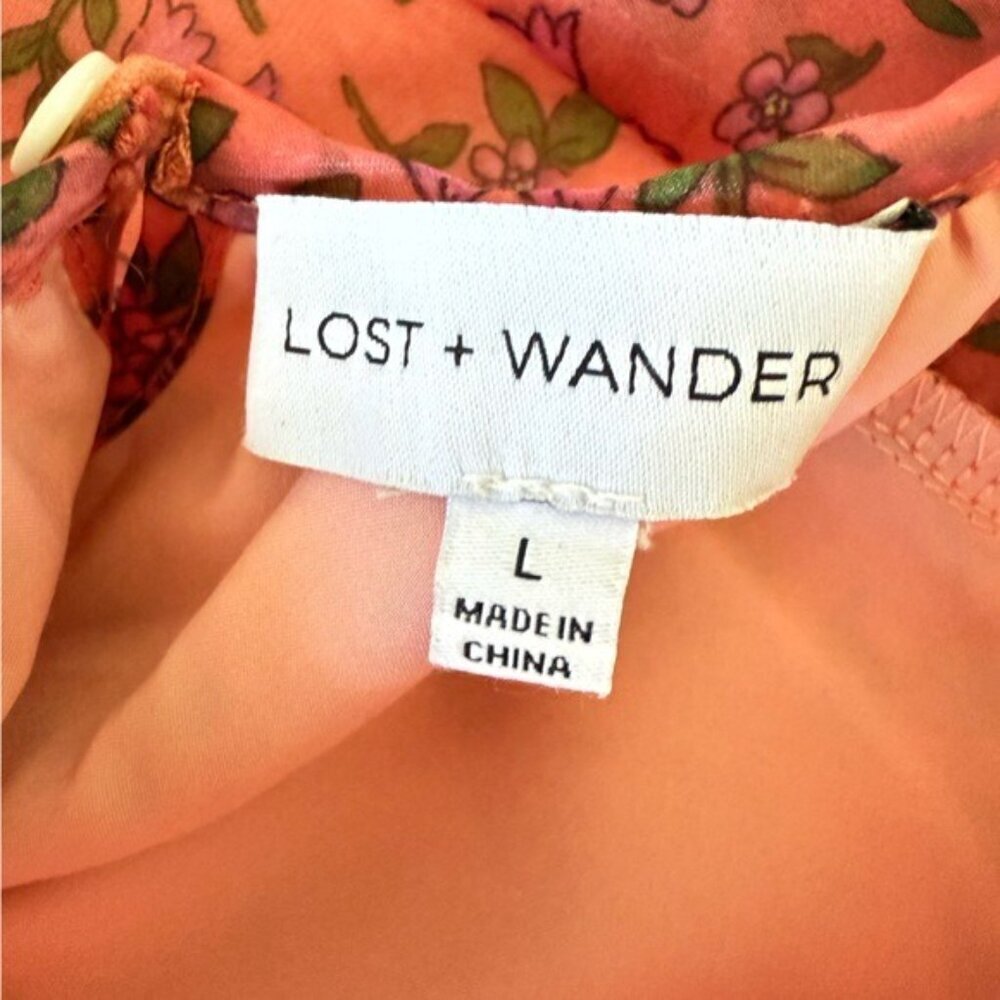 Lost + Wander Venus Rising Coral Floral Maxi Dress luxury short sleeve size L - Picture 6 of 16